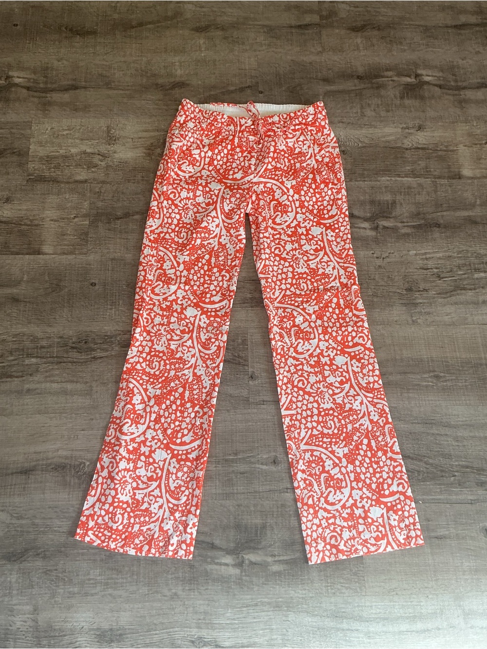 Ann Taylor Paisley Print Linen Blend Lounge Pant Size 0 Wide Leg Orange Low Rise